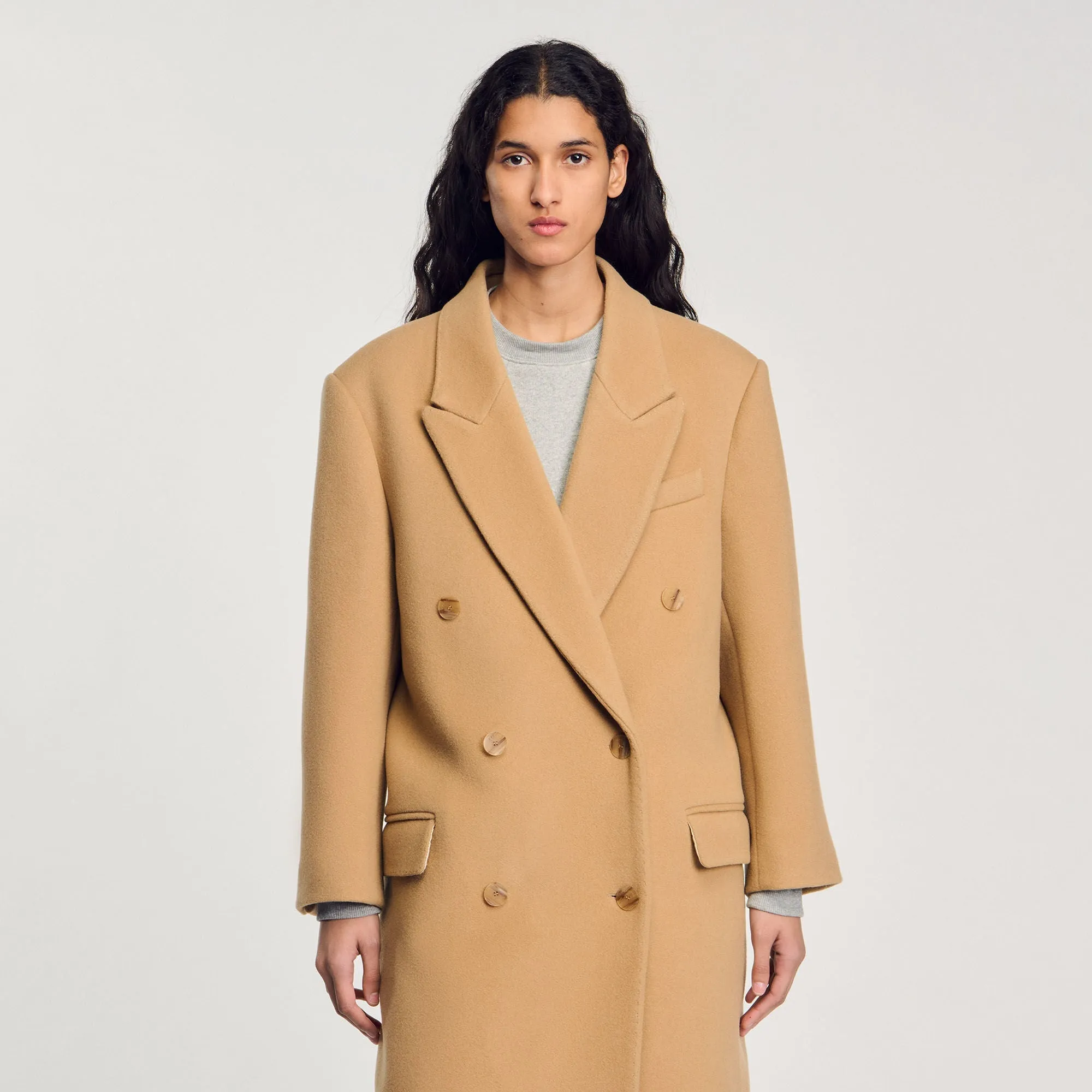 Automne Long Wool-Blend Coat Camel