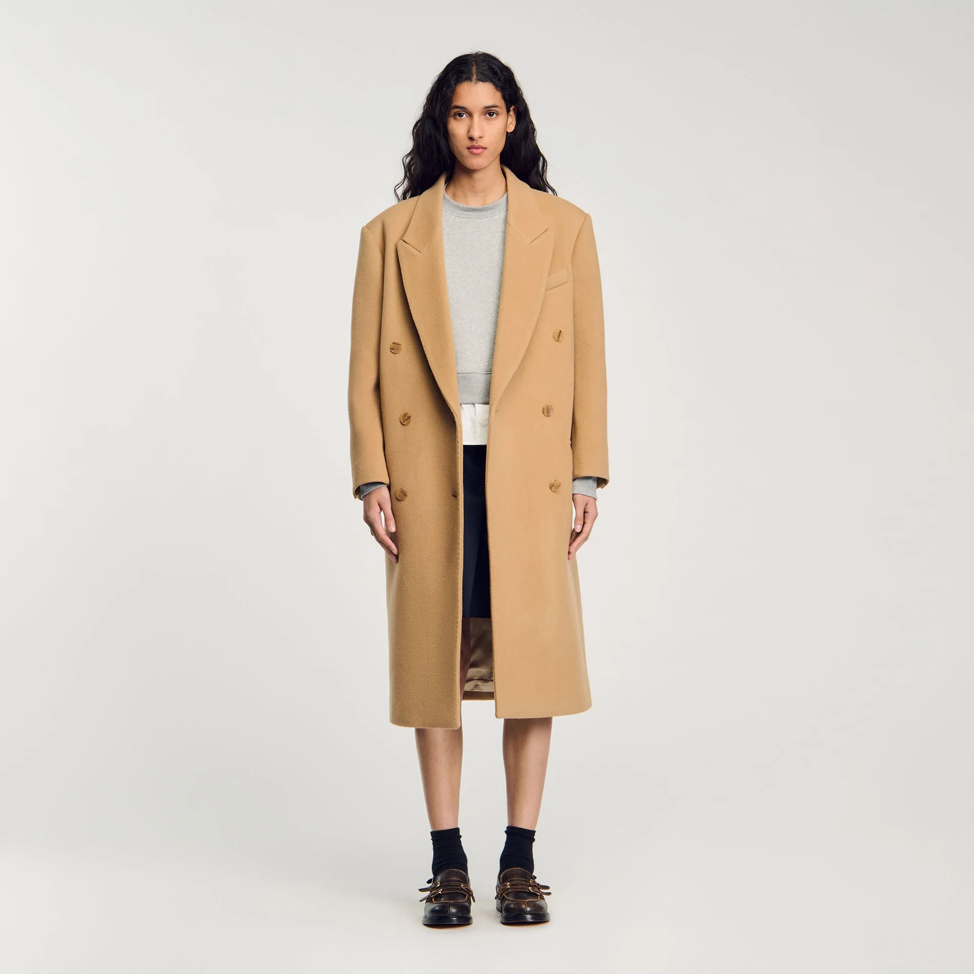 Automne Long Wool-Blend Coat Camel