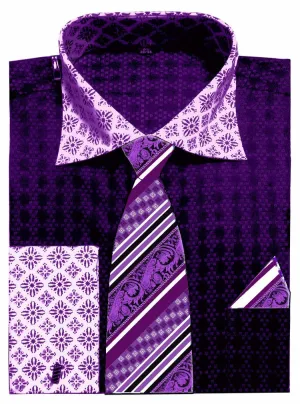 Avanti Uomo Men's DN69M Two Tone French Cuff Shirts Tie Set with Cuff Links
