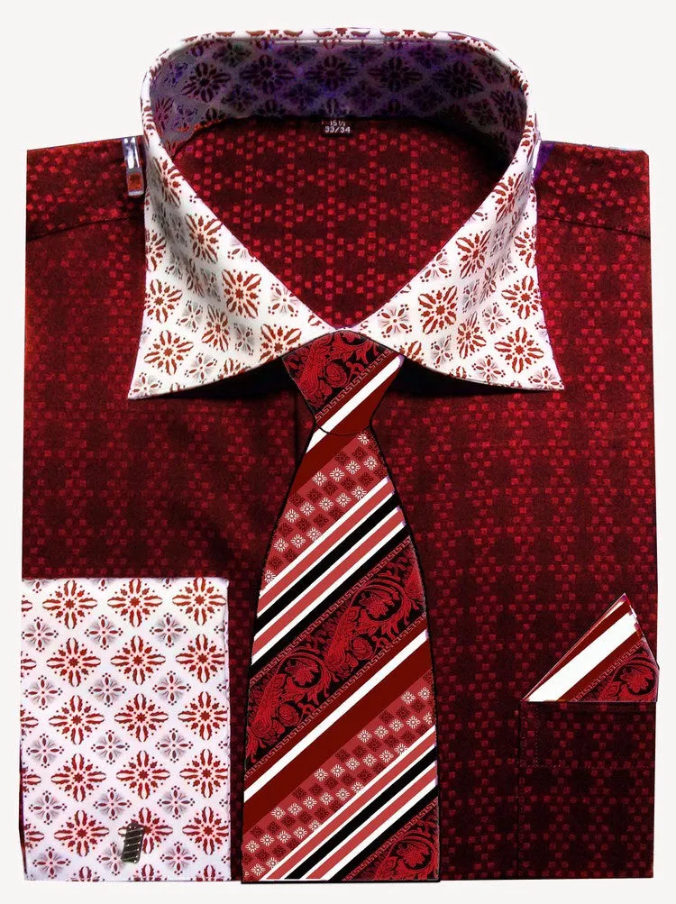 Avanti Uomo Men's DN69M Two Tone French Cuff Shirts Tie Set with Cuff Links