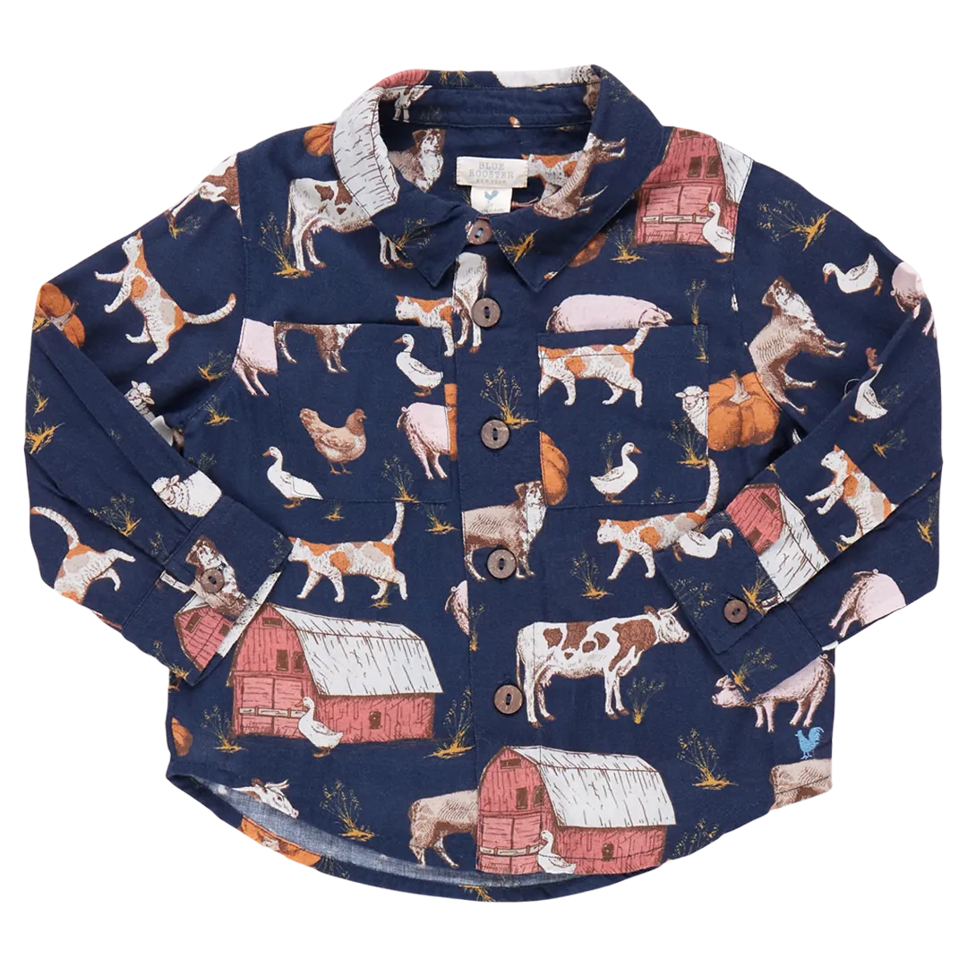 Baby Boys Jack Shirt - On The Farm ||  Pink Chicken