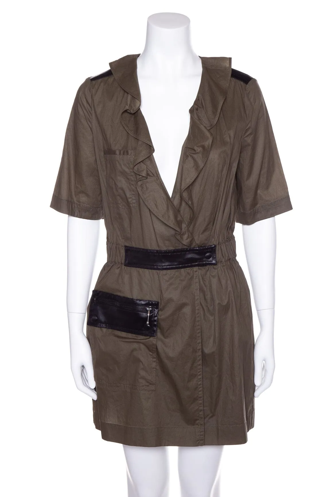 Balenciaga Green Short Sleeve Nylon Dress SZ 40 NWT