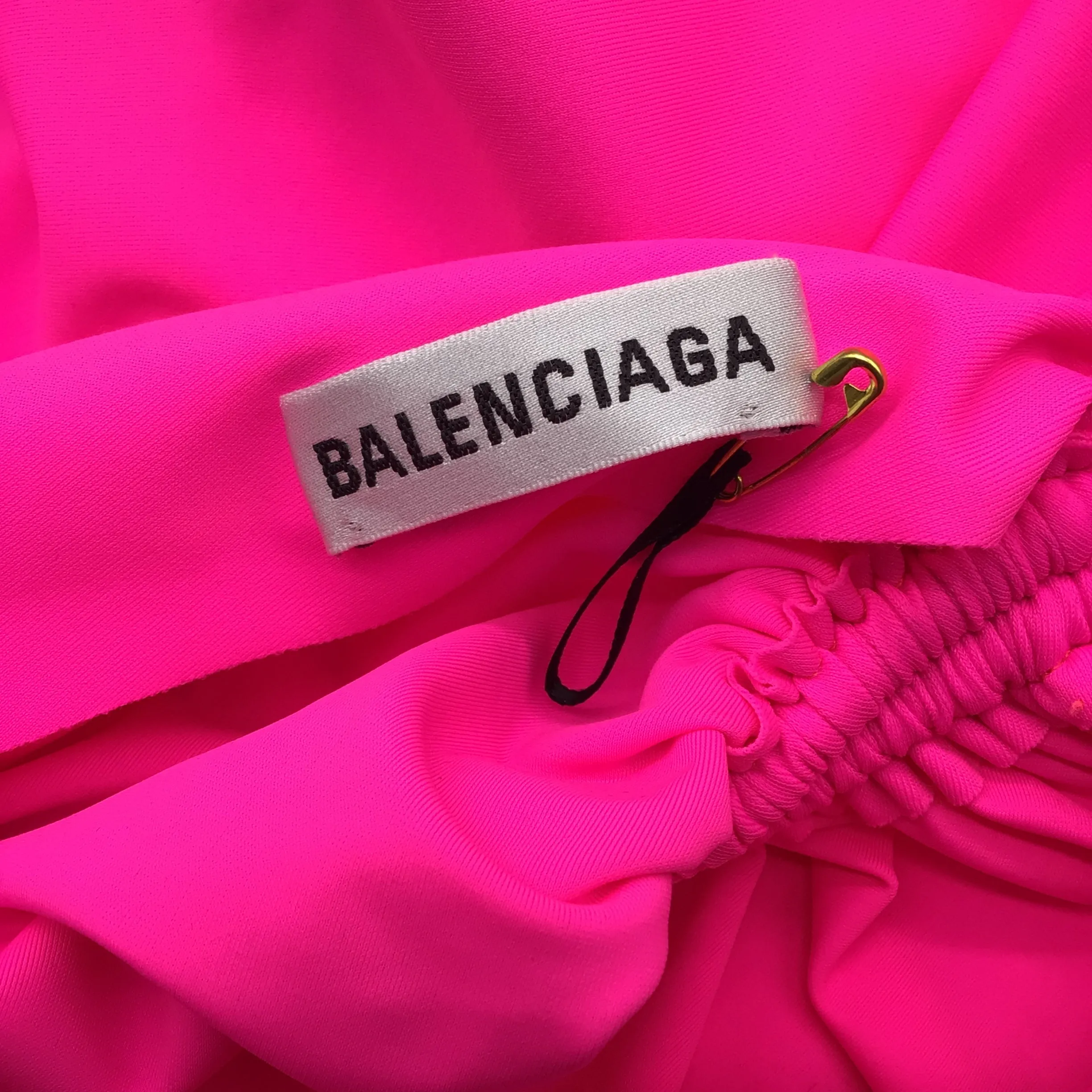 Balenciaga Hot Pink Drawstring Detail Ruched Fitted Long Sleeved Mini Dress