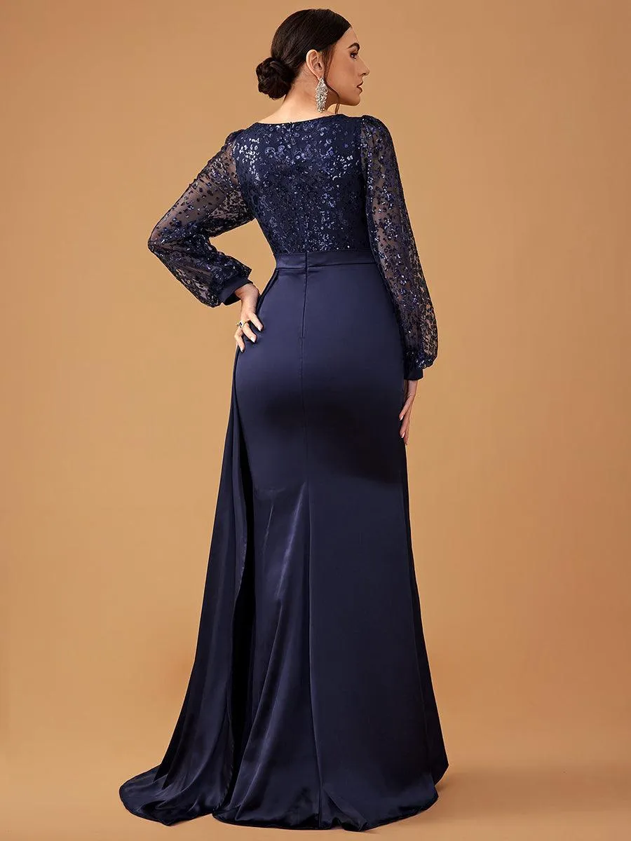 Ballon Sleeve Wrap Panel Prom Dress MCW1131