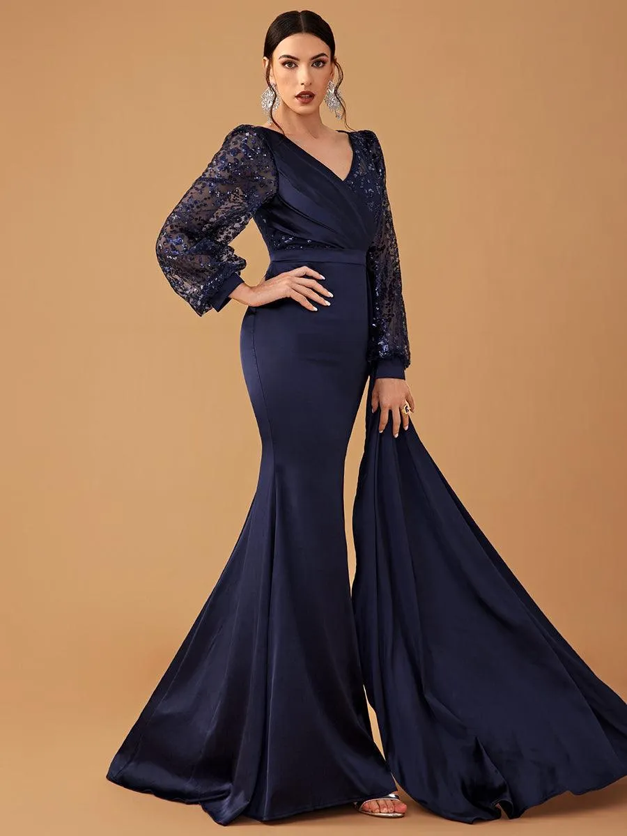 Ballon Sleeve Wrap Panel Prom Dress MCW1131