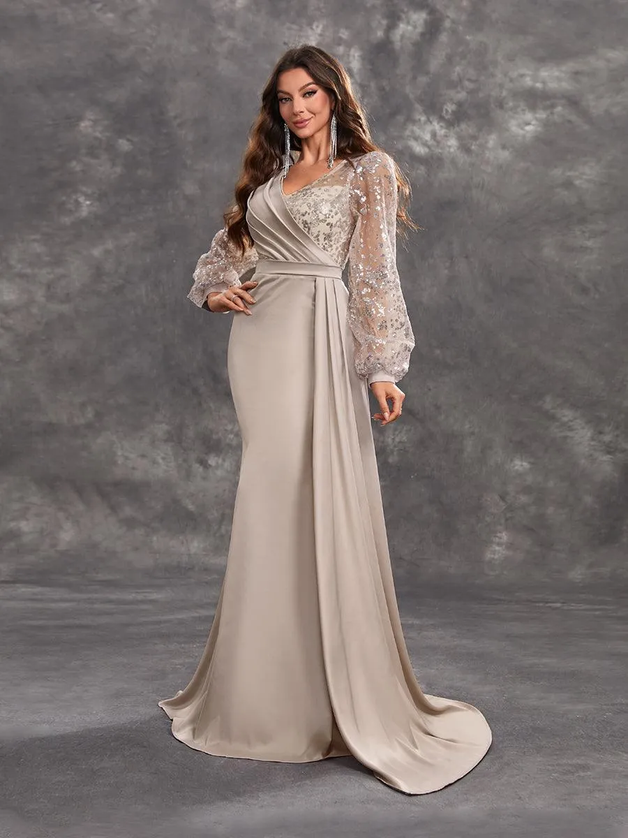 Ballon Sleeve Wrap Panel Prom Dress MCW1131