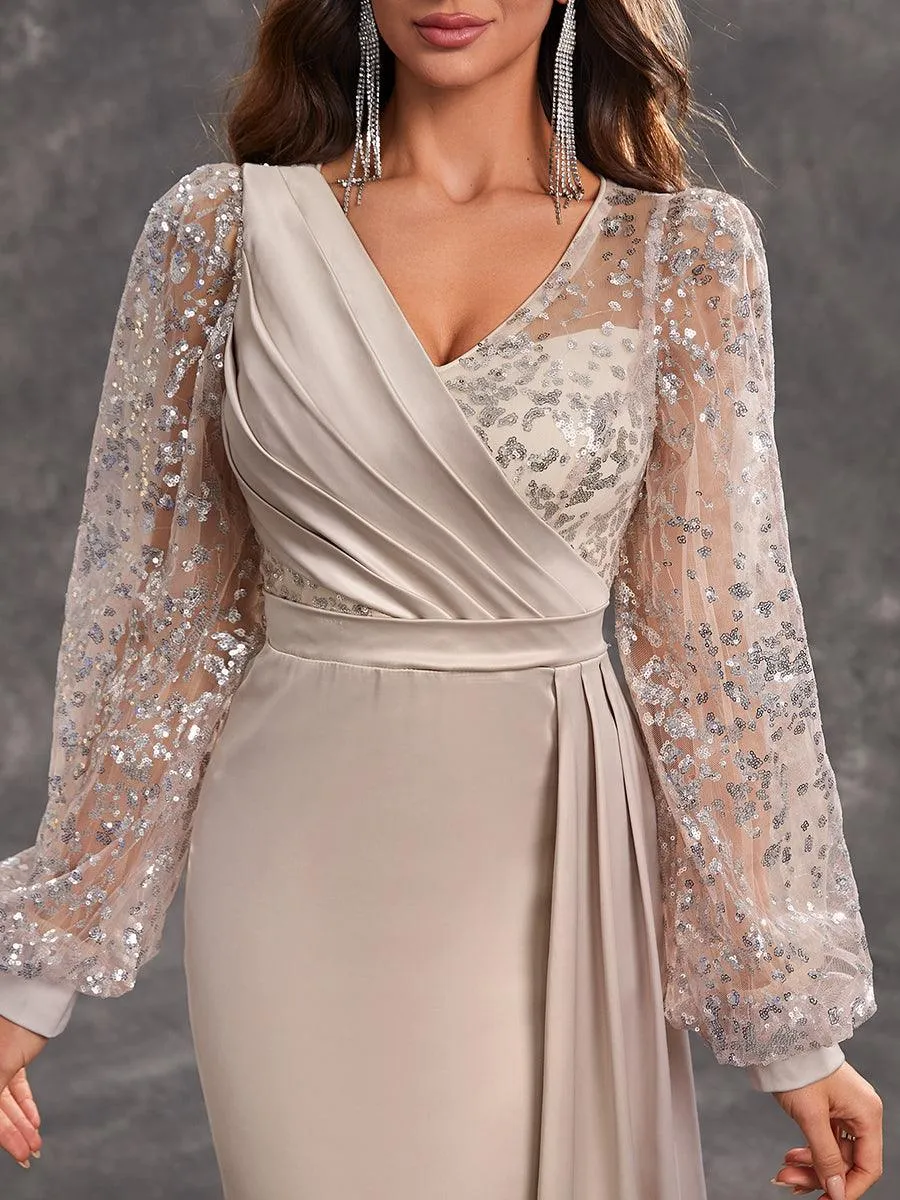 Ballon Sleeve Wrap Panel Prom Dress MCW1131