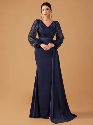 Ballon Sleeve Wrap Panel Prom Dress MCW1131