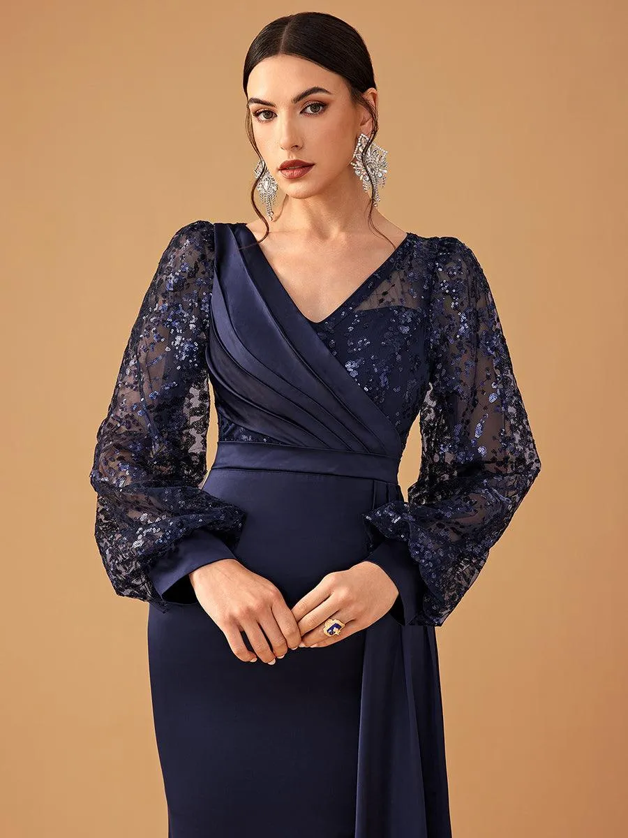 Ballon Sleeve Wrap Panel Prom Dress MCW1131