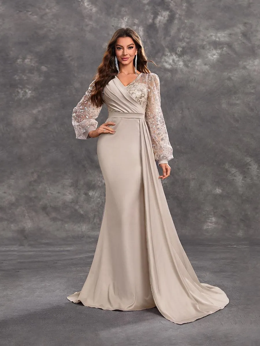 Ballon Sleeve Wrap Panel Prom Dress MCW1131