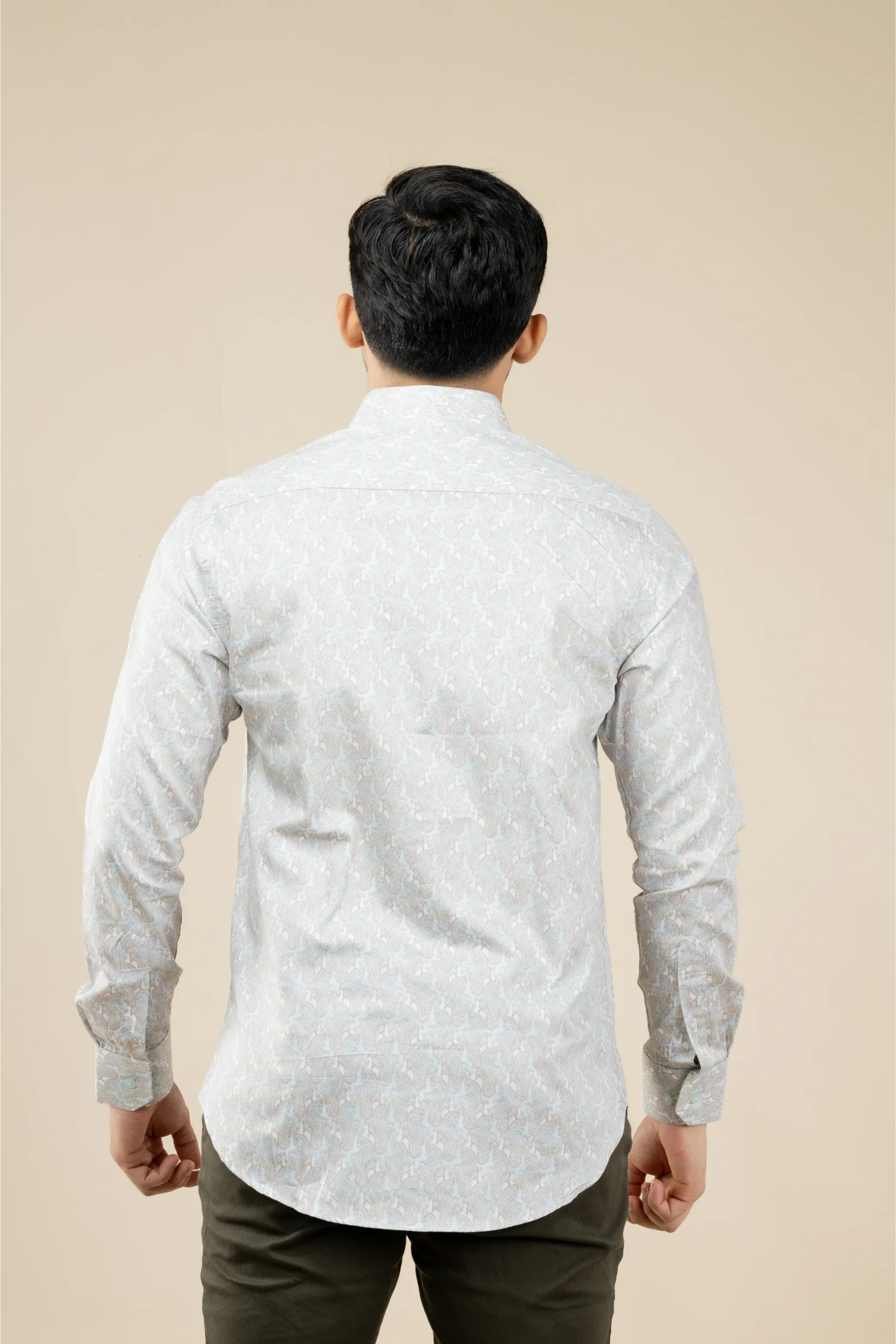 Beige & Blue Paisley Print Long Sleeve Shirt