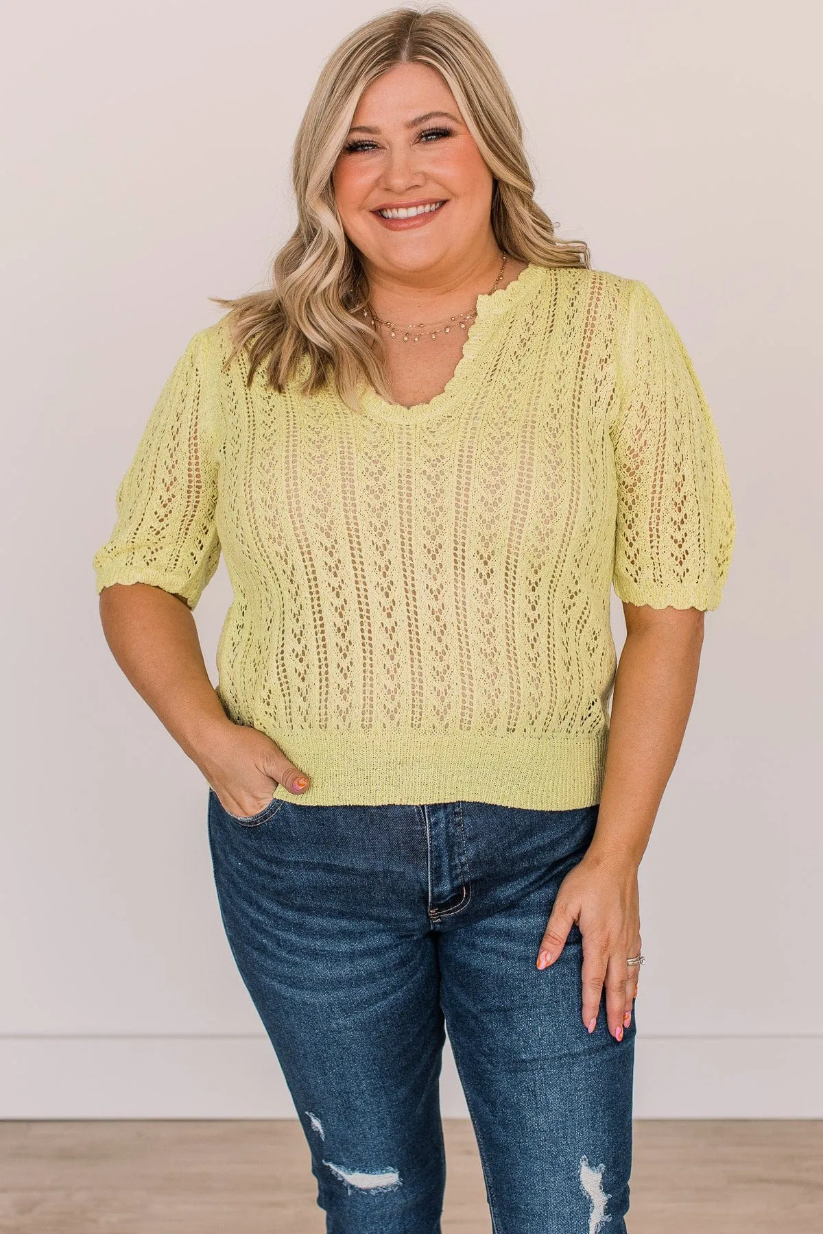 Better Times Pointelle Knit Top- Yellow