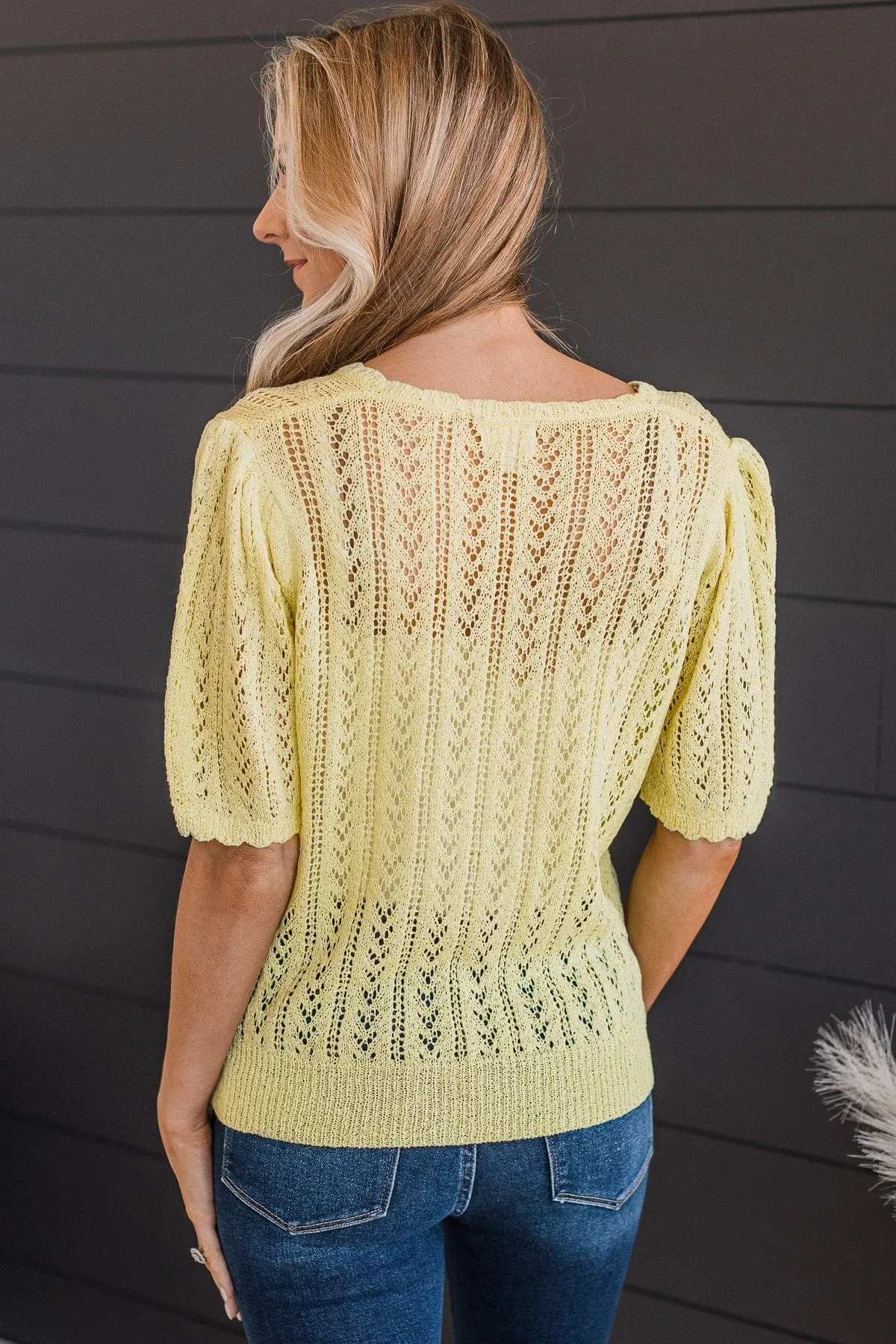 Better Times Pointelle Knit Top- Yellow