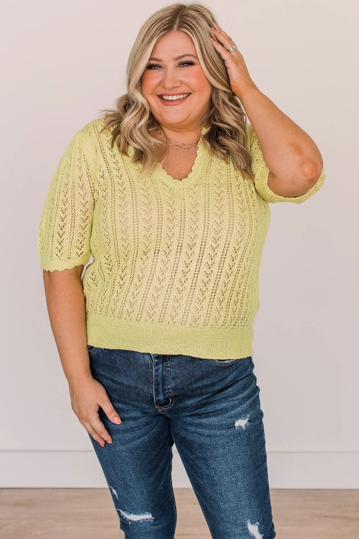 Better Times Pointelle Knit Top- Yellow