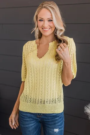 Better Times Pointelle Knit Top- Yellow