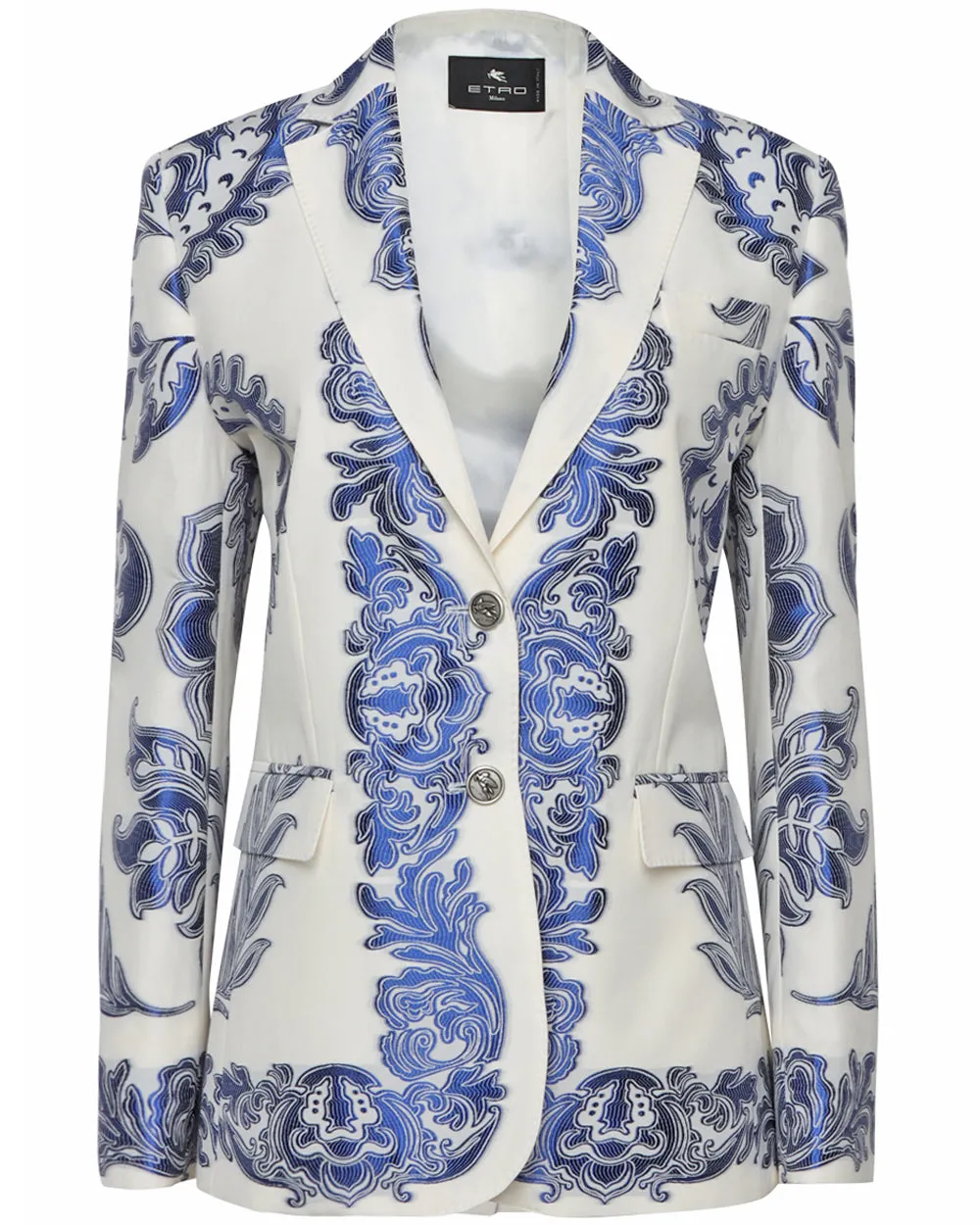 Bianco and Blue Paisley Single Breasted Blazer