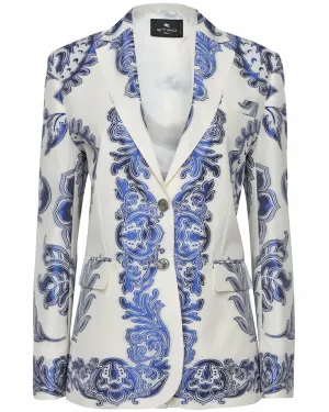 Bianco and Blue Paisley Single Breasted Blazer