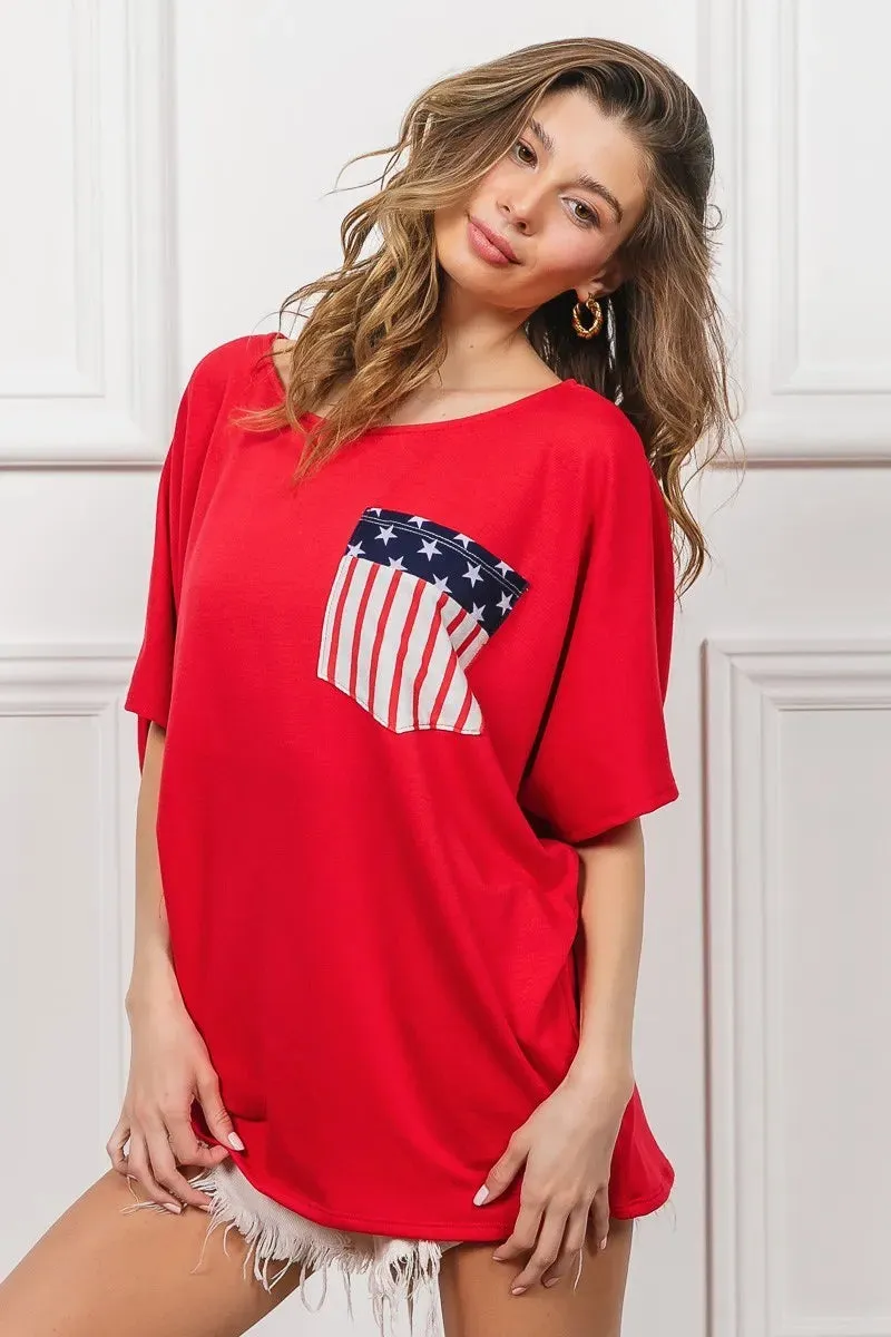 BiBi French Terry With Front Pocket Dolman Sleeves Top