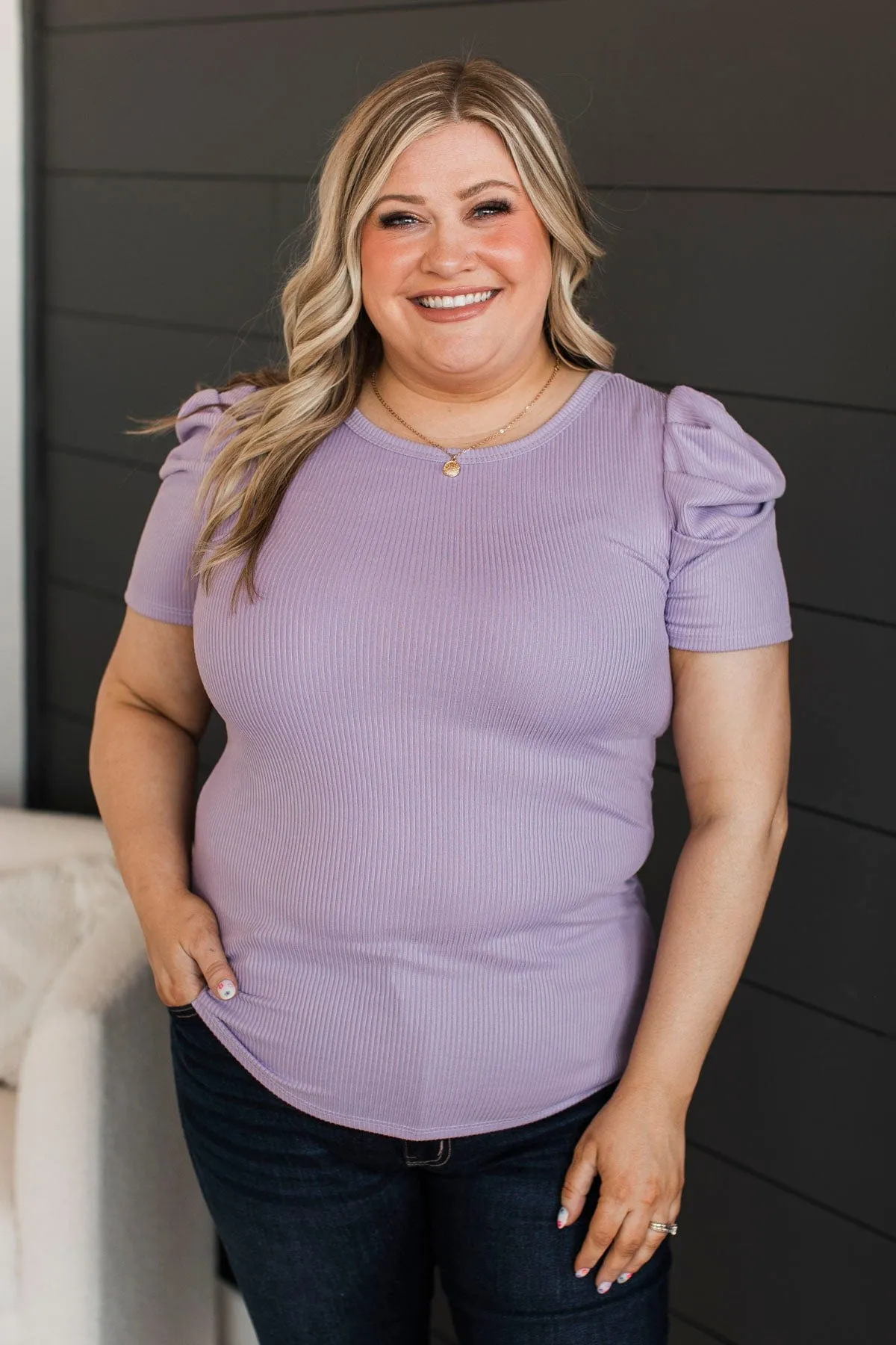 Big City Dreams Puff Sleeve Top- Lavender
