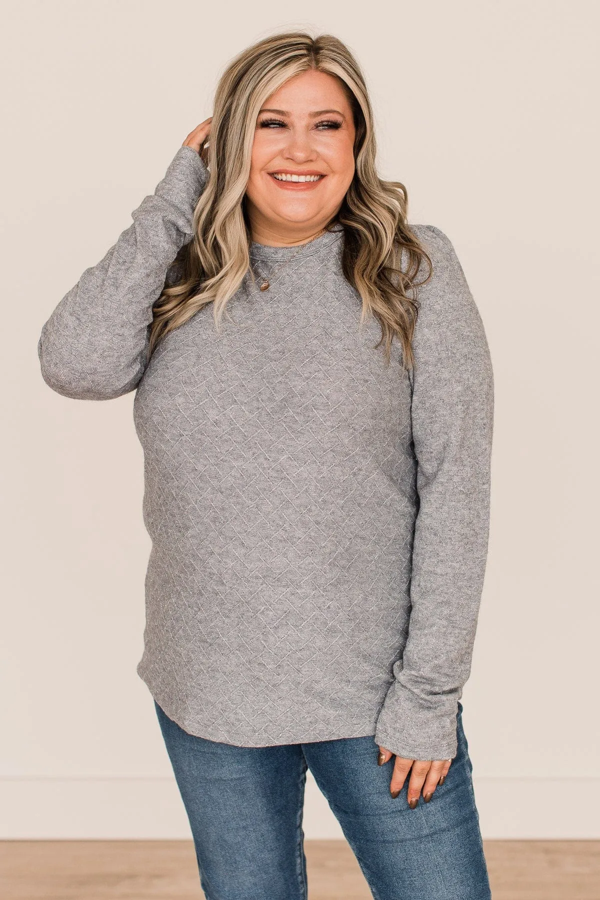 Big Dreams Puff Sleeve Knit Top- Grey