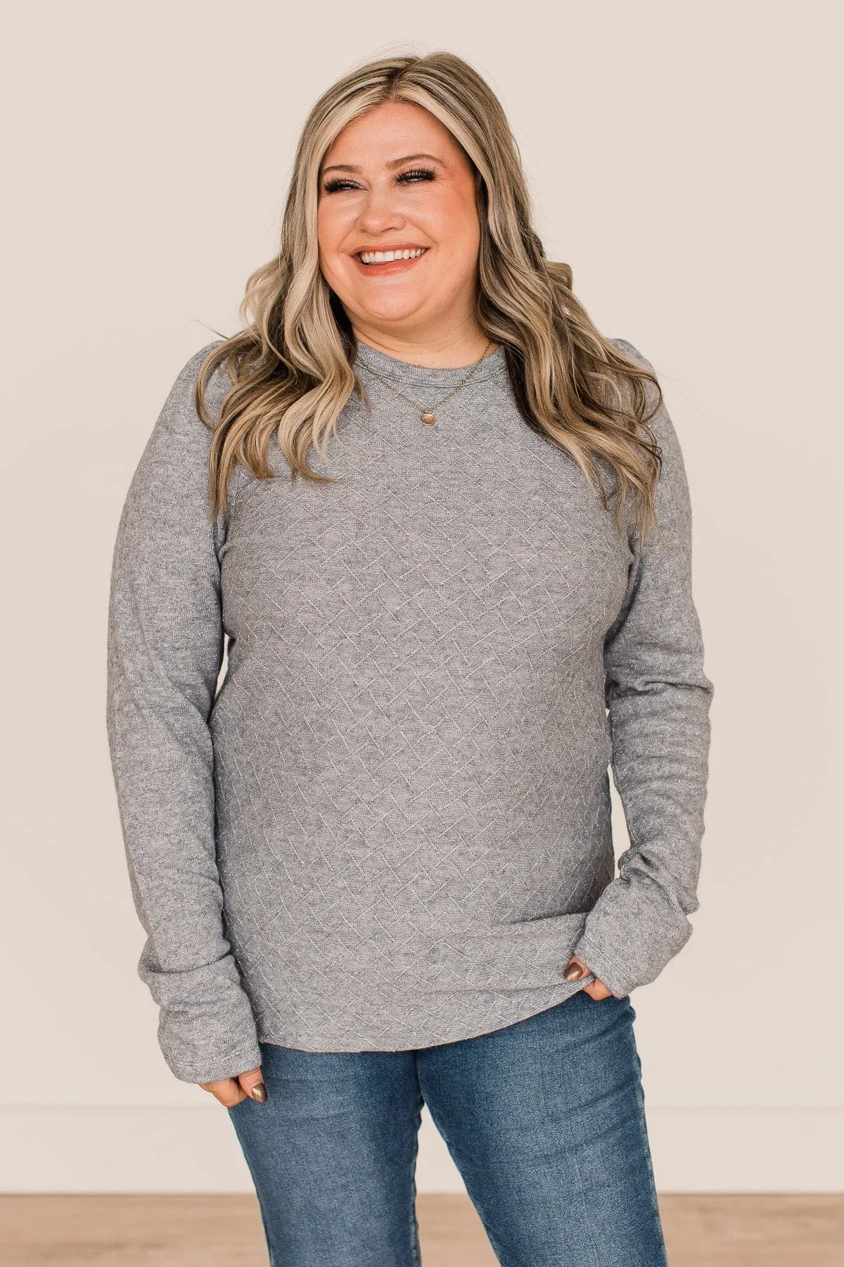 Big Dreams Puff Sleeve Knit Top- Grey