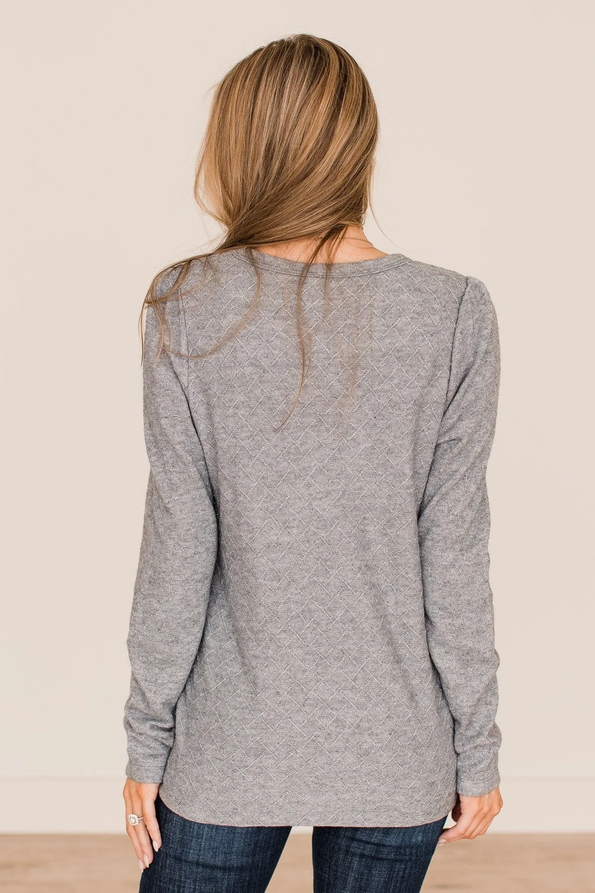 Big Dreams Puff Sleeve Knit Top- Grey