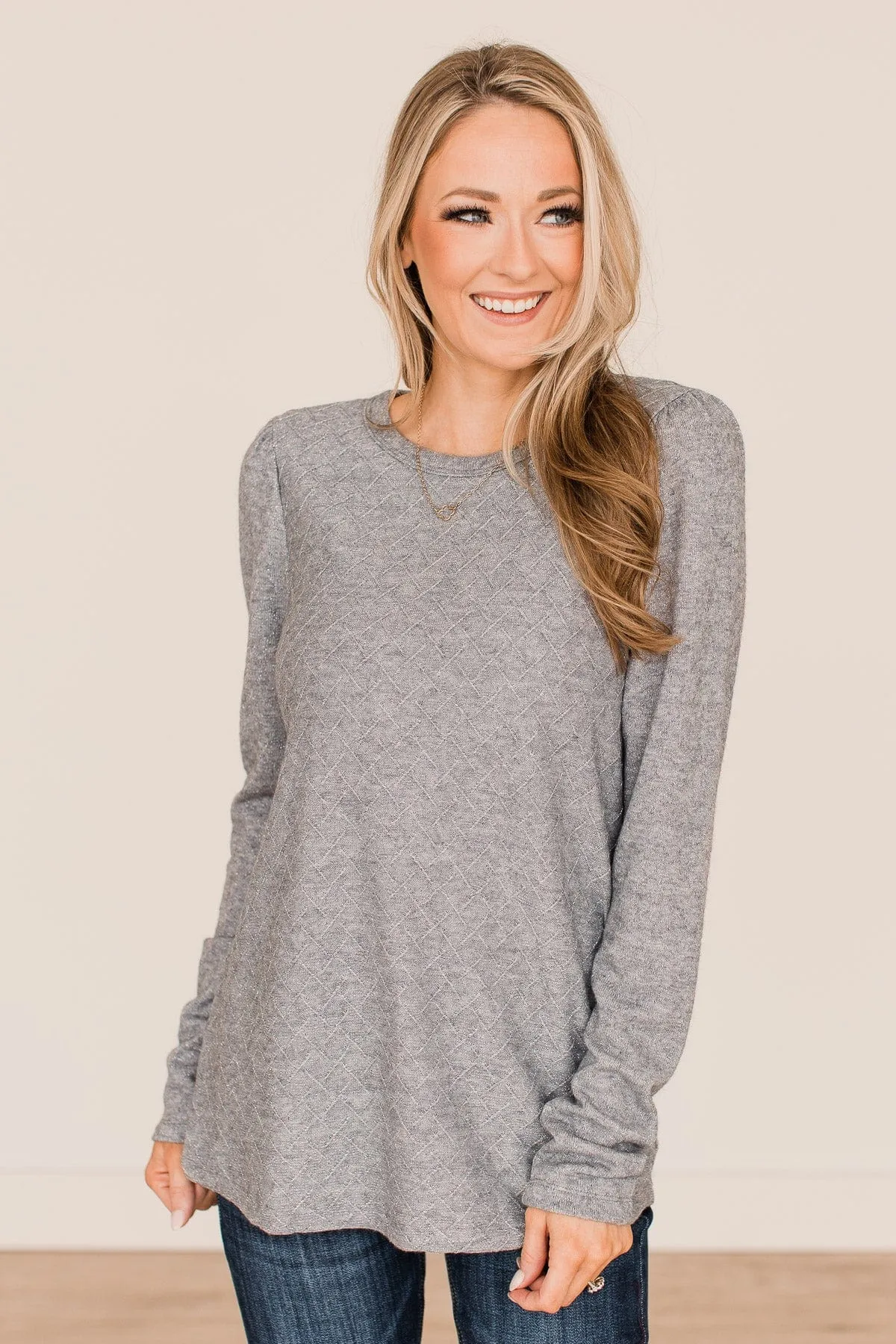 Big Dreams Puff Sleeve Knit Top- Grey