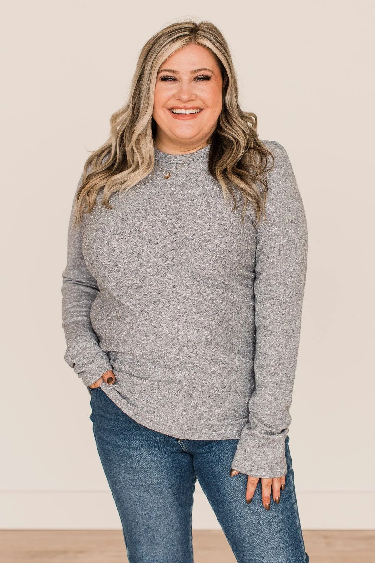 Big Dreams Puff Sleeve Knit Top- Grey