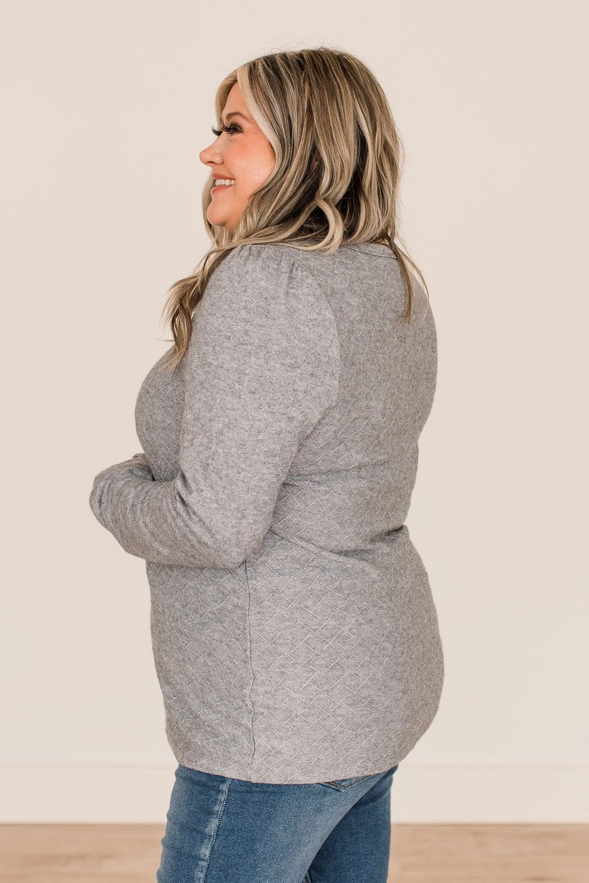 Big Dreams Puff Sleeve Knit Top- Grey
