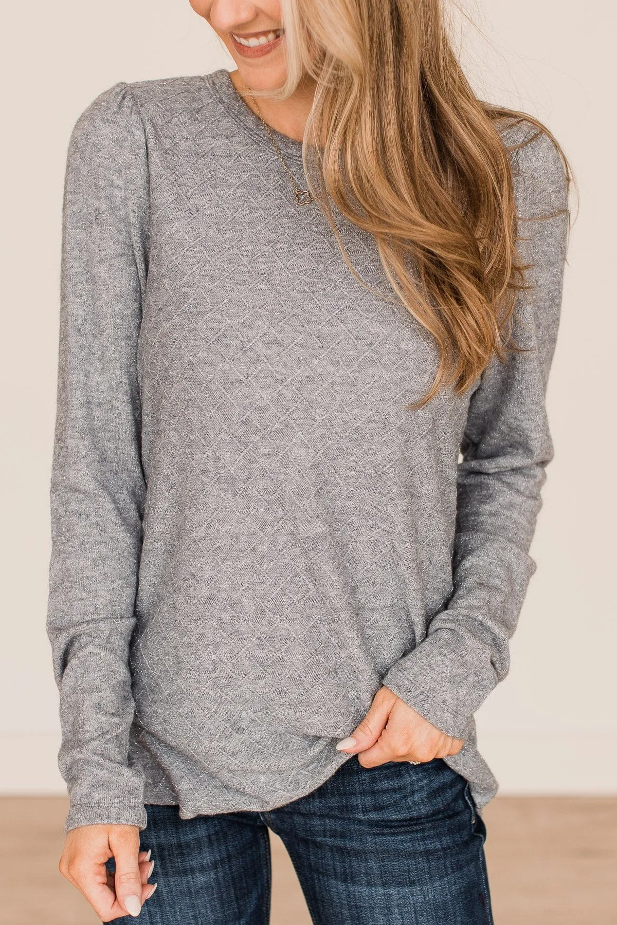 Big Dreams Puff Sleeve Knit Top- Grey