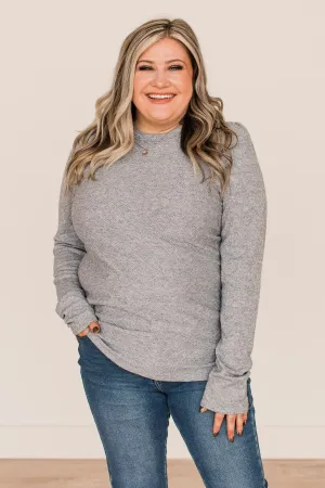Big Dreams Puff Sleeve Knit Top- Grey