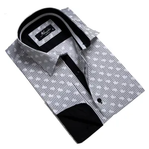 Black & White Mens Slim Fit French Cuff Shirts with Cufflink Holes -
