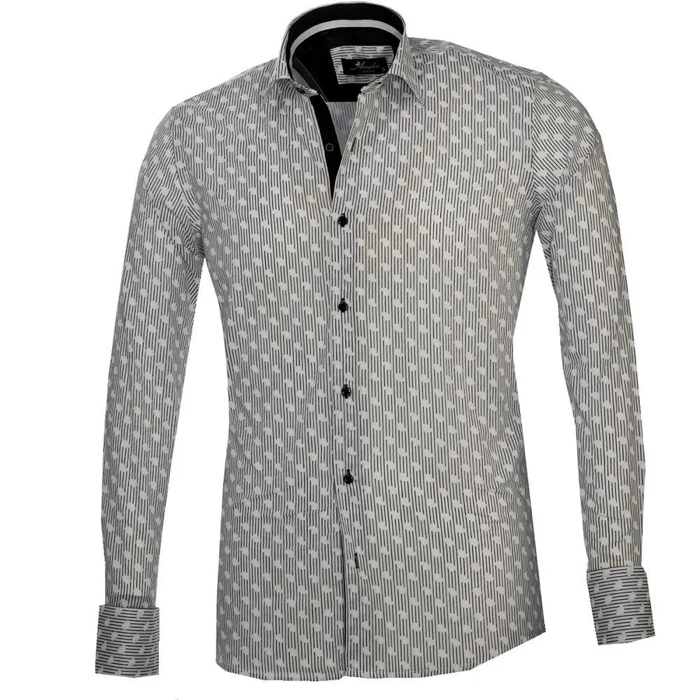 Black & White Mens Slim Fit French Cuff Shirts with Cufflink Holes -