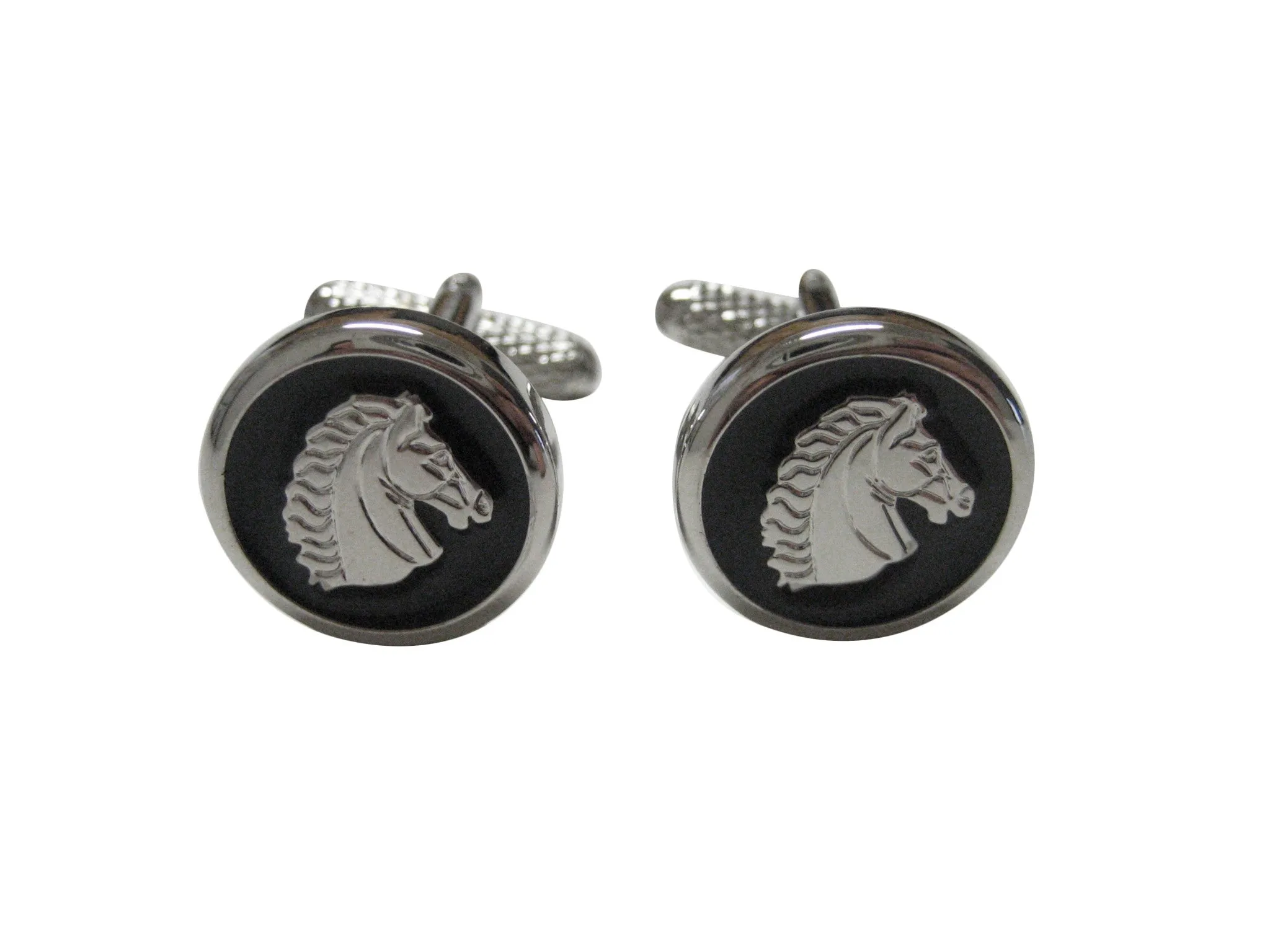 Black and Silver Toned Horse Head Cufflinks