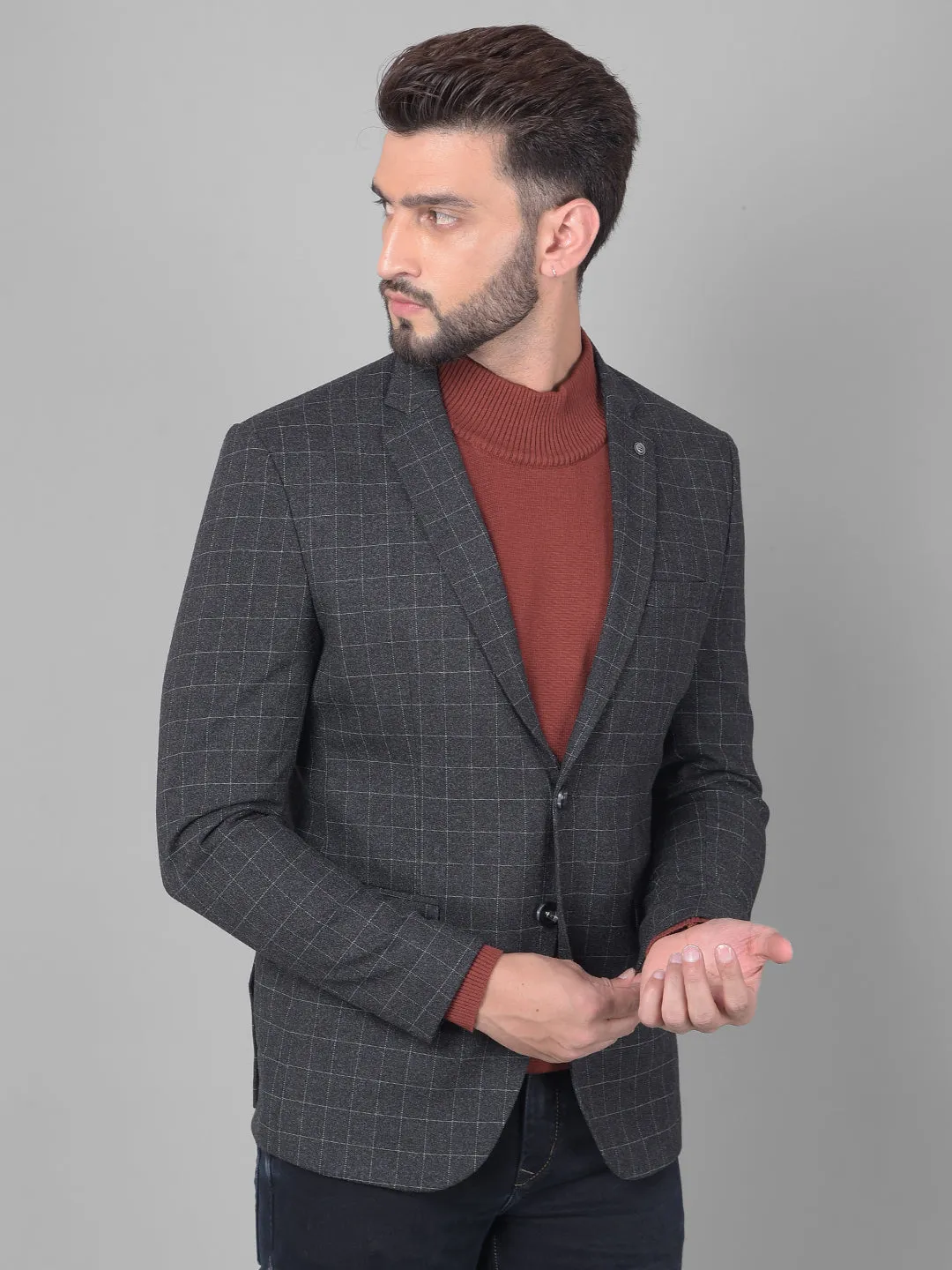 Black Checked Single Breasted Blazer