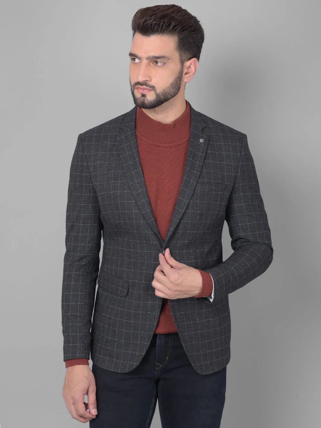 Black Checked Single Breasted Blazer
