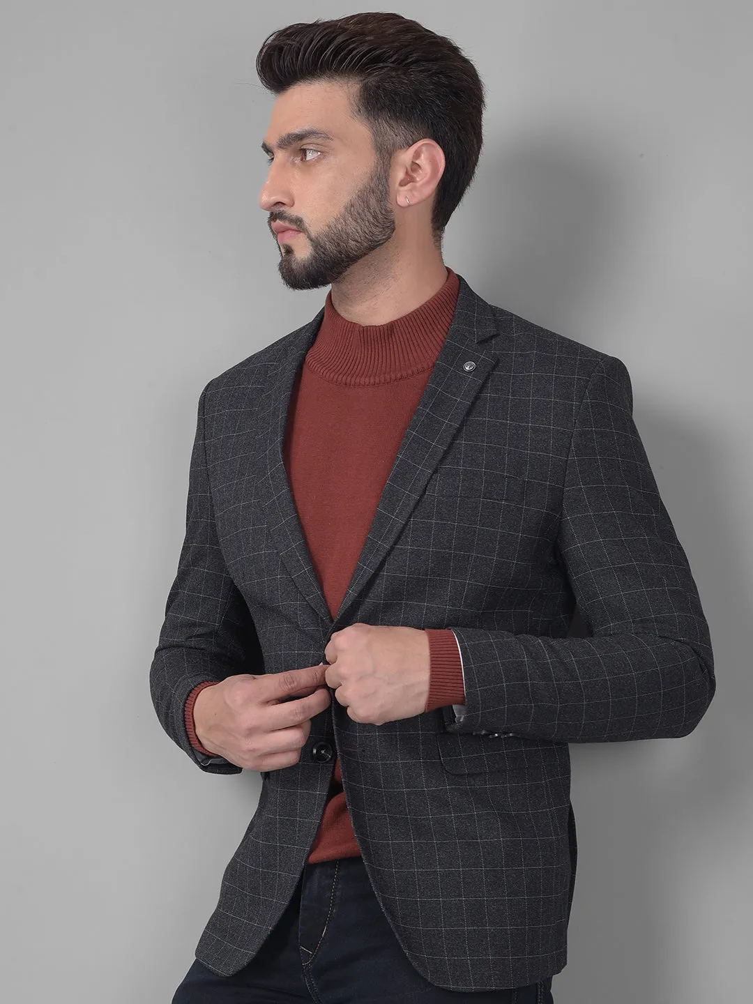 Black Checked Single Breasted Blazer