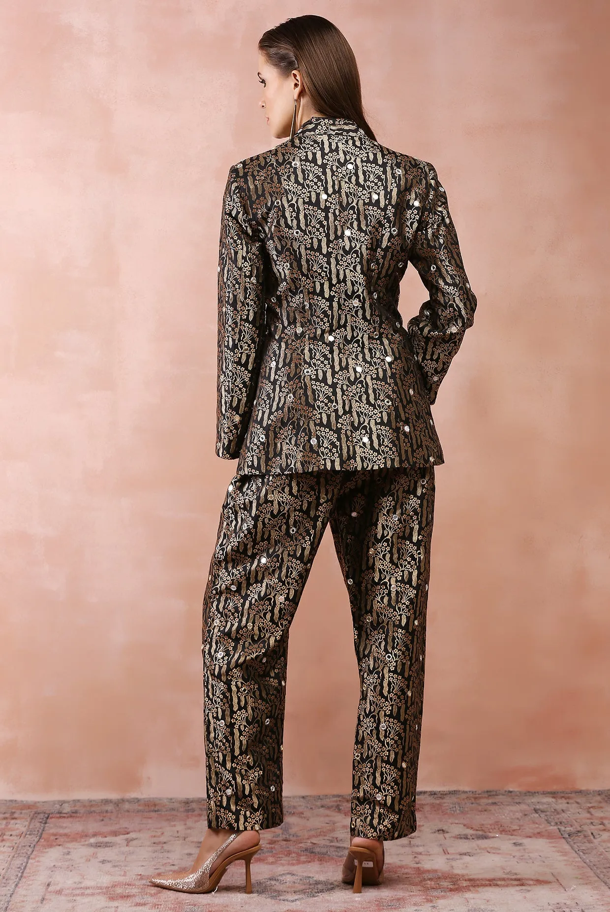 BLACK EMBROIDERED BLAZER WITH BUSTIER AND PANT