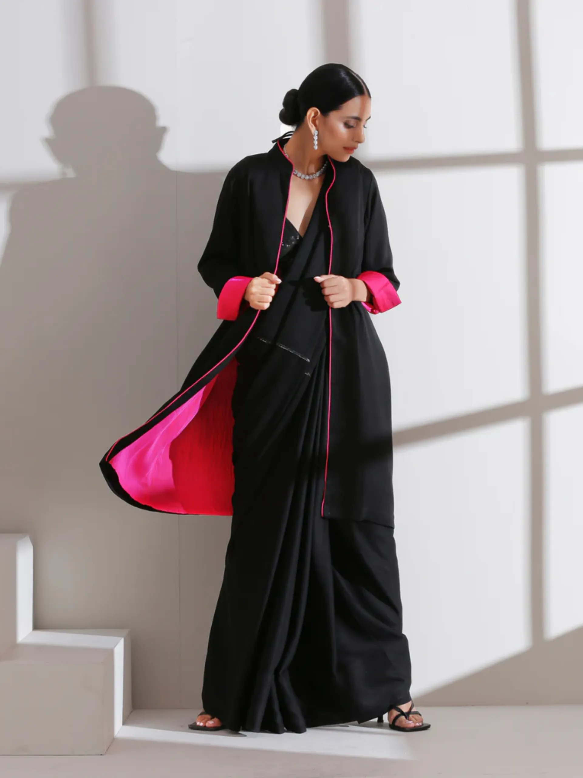 Black Jacket with Fuchsia Surprise