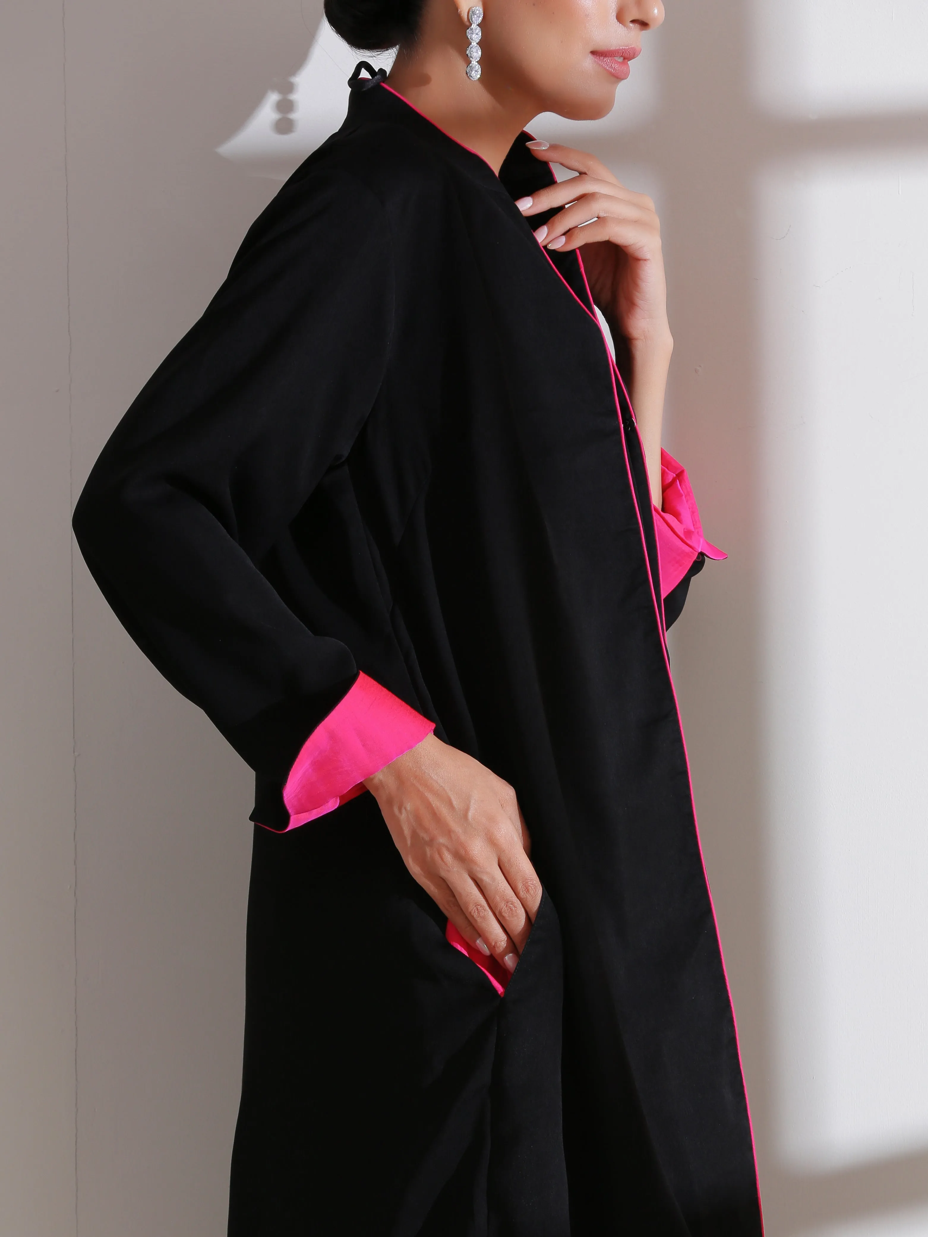 Black Jacket with Fuchsia Surprise