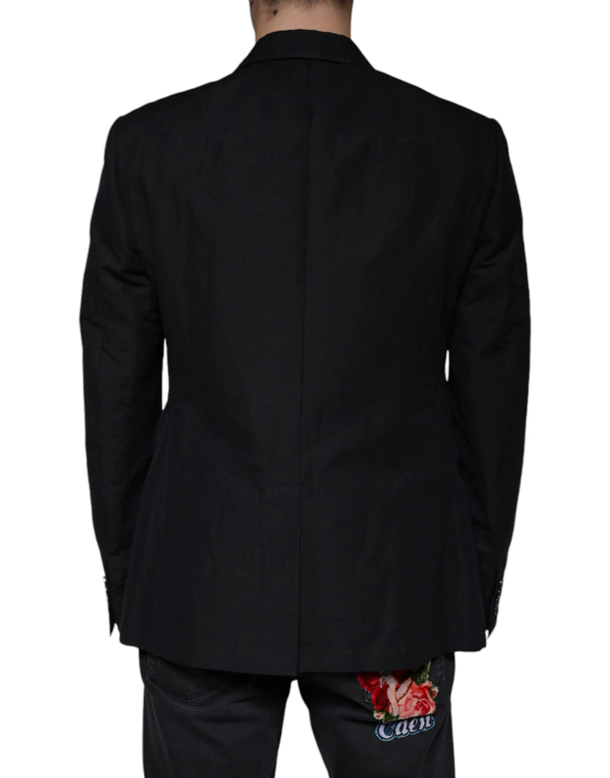 Black Linen Double Breasted Dress Blazer