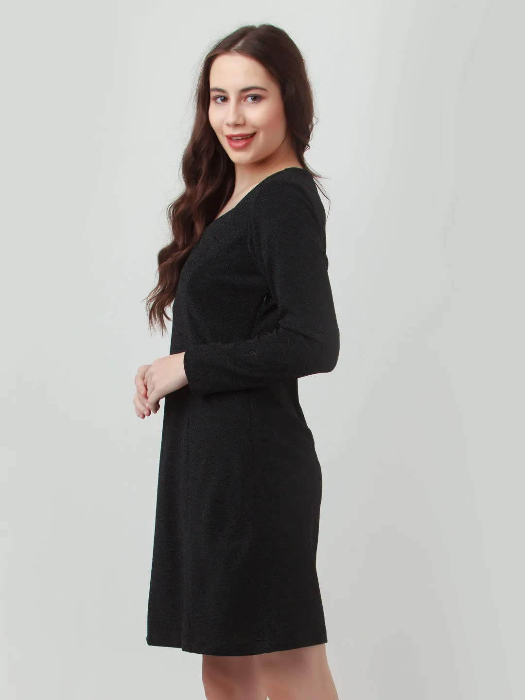 Black Solid Fitted Short Dress