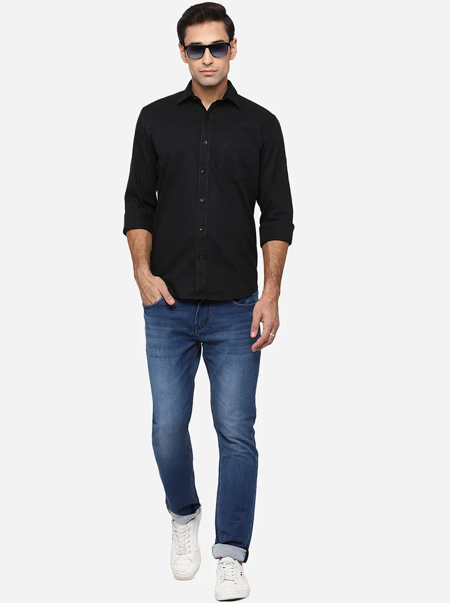 Black Solid Slim Fit Casual Shirt | Greenfibre