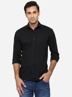 Black Solid Slim Fit Casual Shirt | Greenfibre