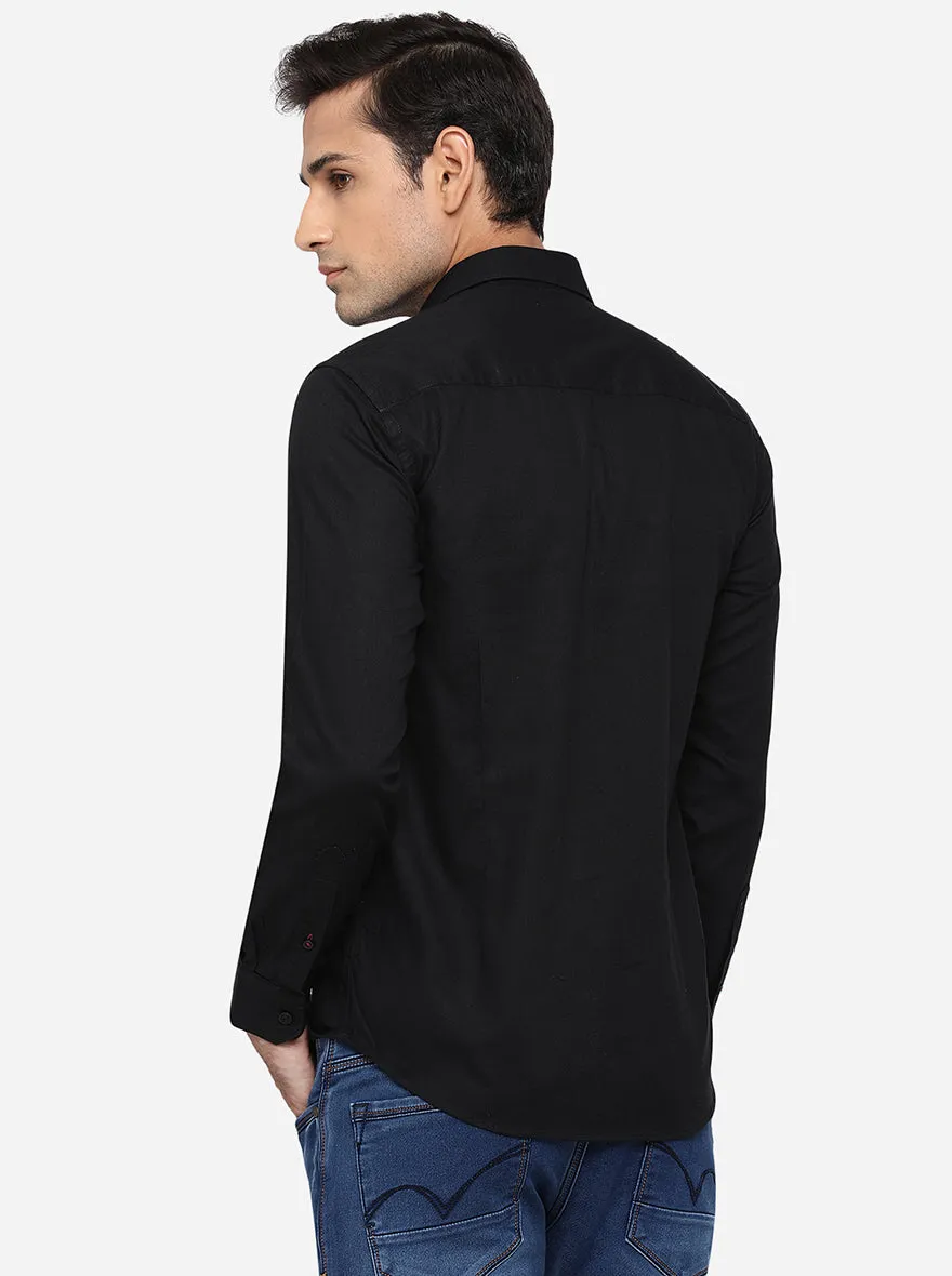 Black Solid Slim Fit Casual Shirt | Greenfibre