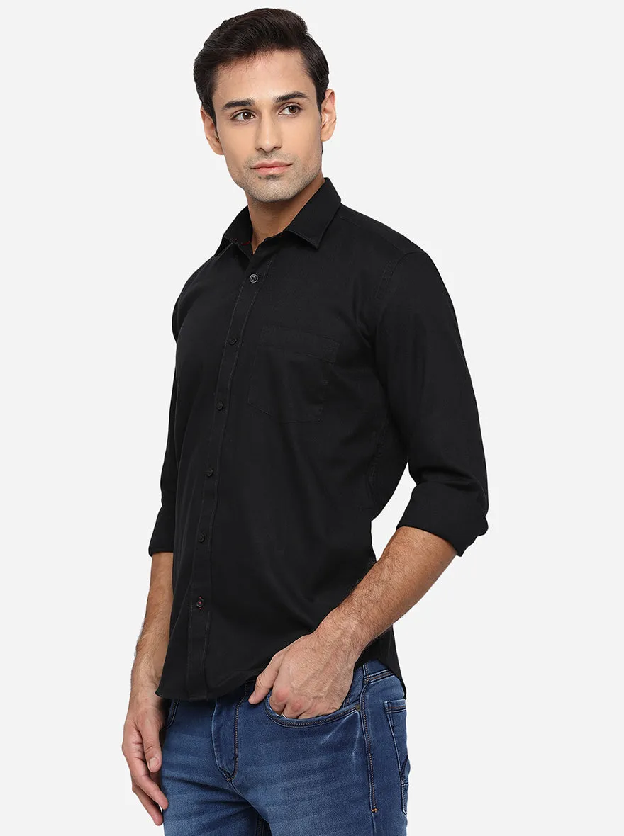 Black Solid Slim Fit Casual Shirt | Greenfibre