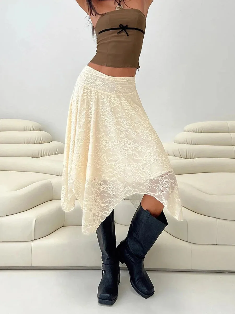 Blue Harriet Asymmetrical Lace Skirt