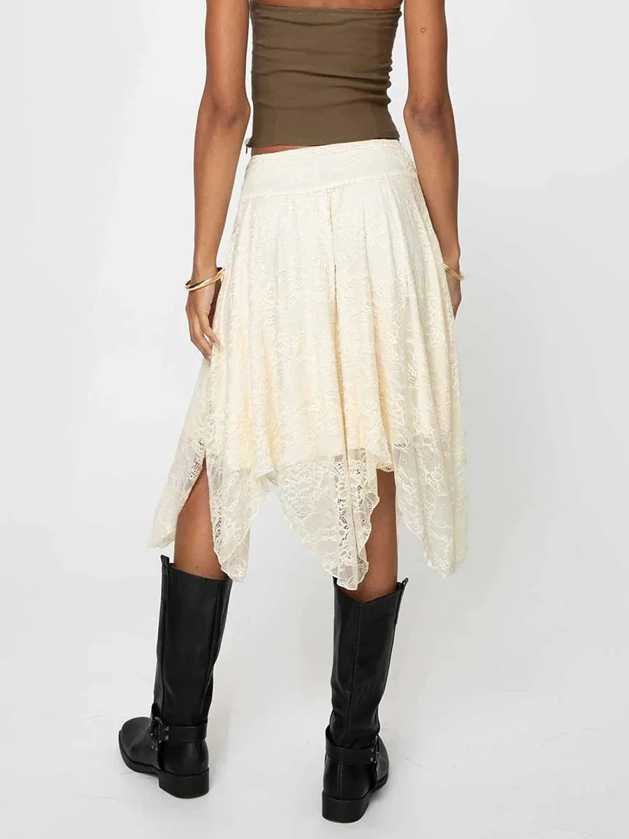 Blue Harriet Asymmetrical Lace Skirt