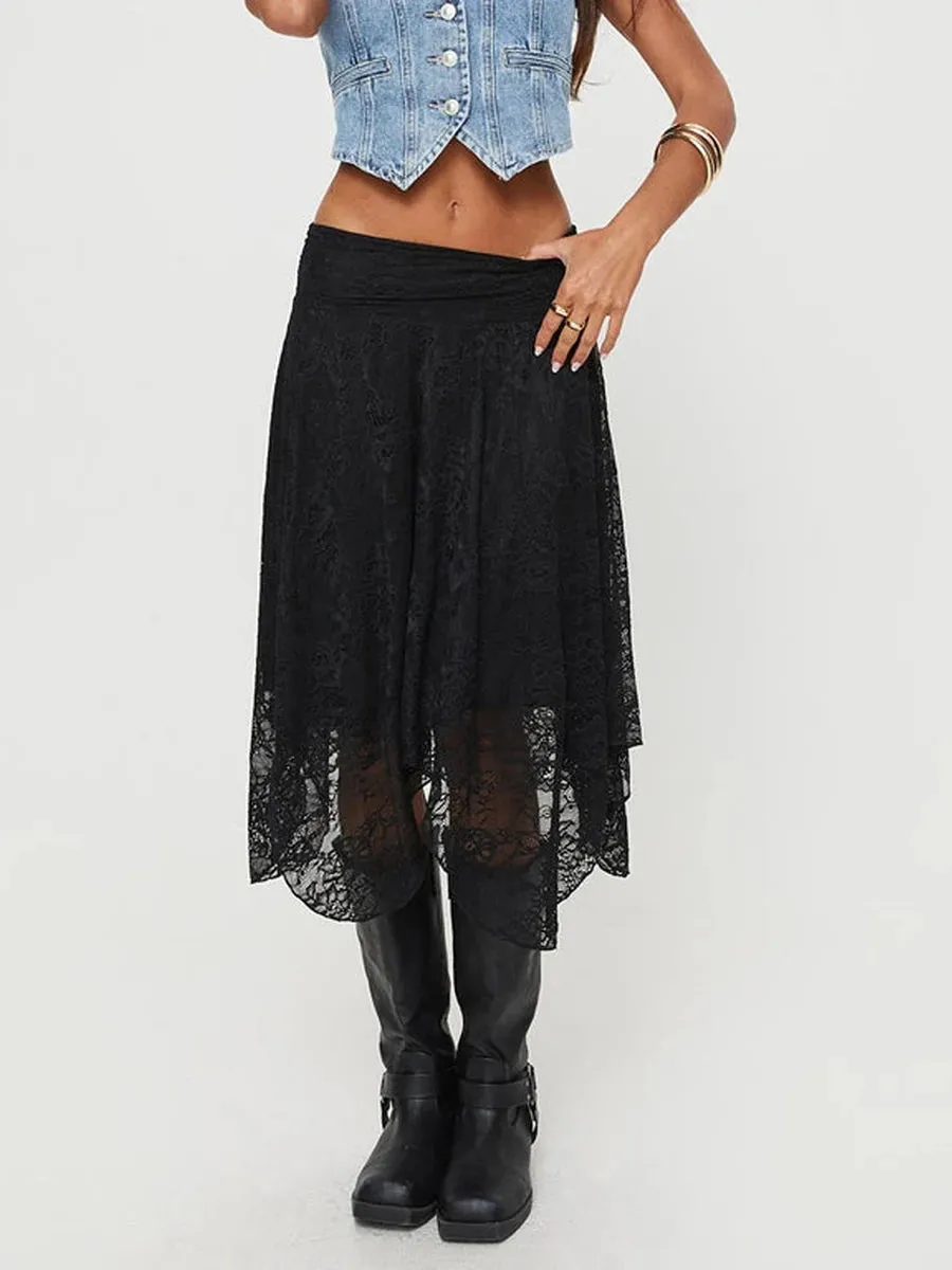 Blue Harriet Asymmetrical Lace Skirt