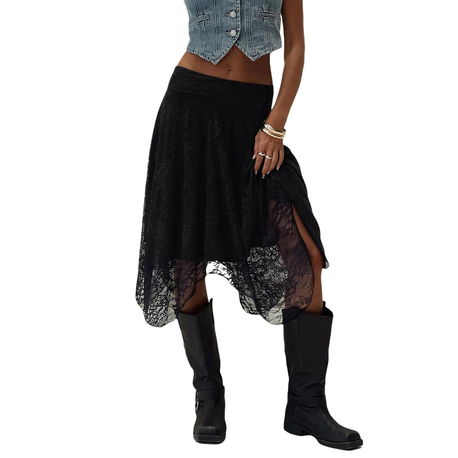 Blue Harriet Asymmetrical Lace Skirt